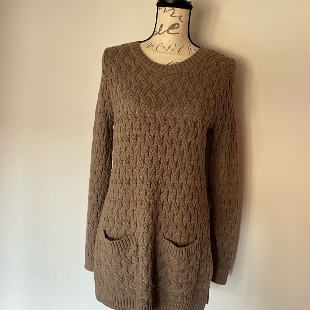 JEANNE PIERRE Brown Cable Knit Crew neck Sweater